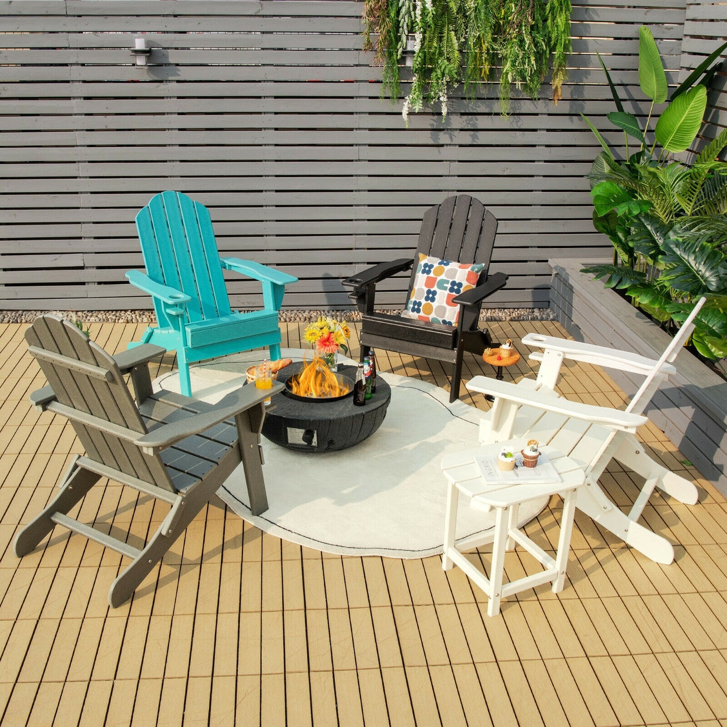 Foldable Adirondack Chair with Cup Holder - Weather Resistant