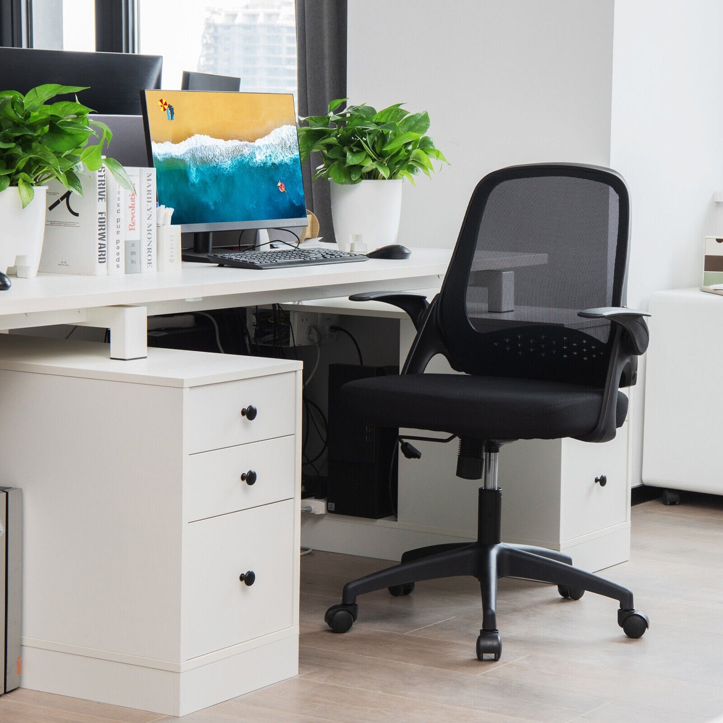 Mesh Office Chair with Flip-Up Armrests and Lumbar Support