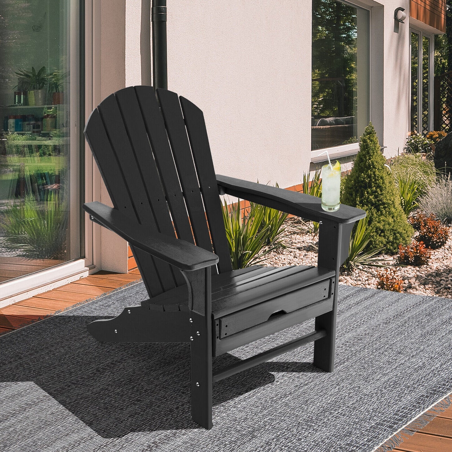 Adirondack Chair with Retractable Ottoman HDPE Outdoor