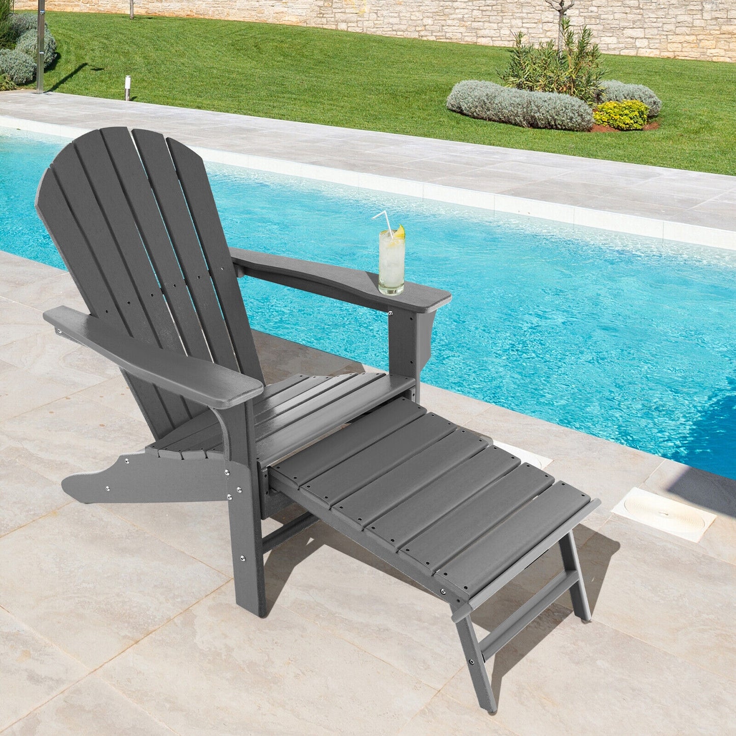 Adirondack Chair with Retractable Ottoman HDPE Outdoor
