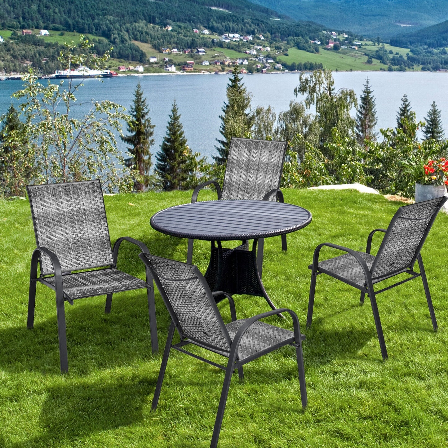 Stackable Outdoor Dining Chairs Set of 6 - PE Wicker