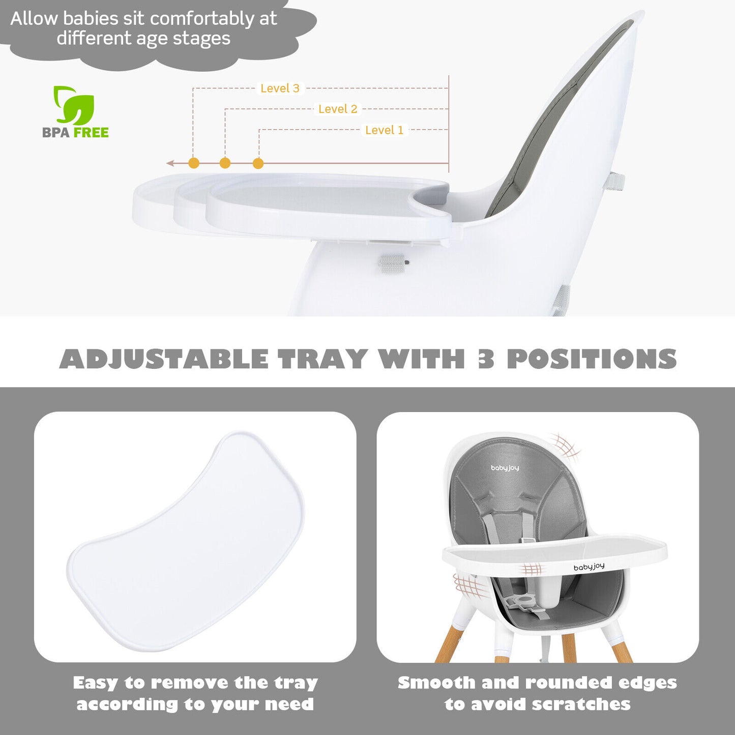 4-in-1 Convertible Baby High Chair with Adjustable Tray