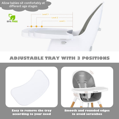 4-in-1 Convertible Baby High Chair with Adjustable Tray