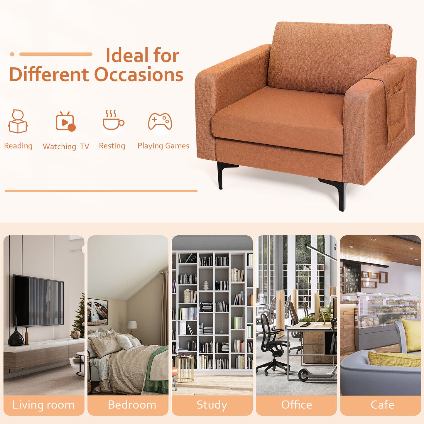 Convertible Accent Chair with Reversible Ottoman - 660 lbs