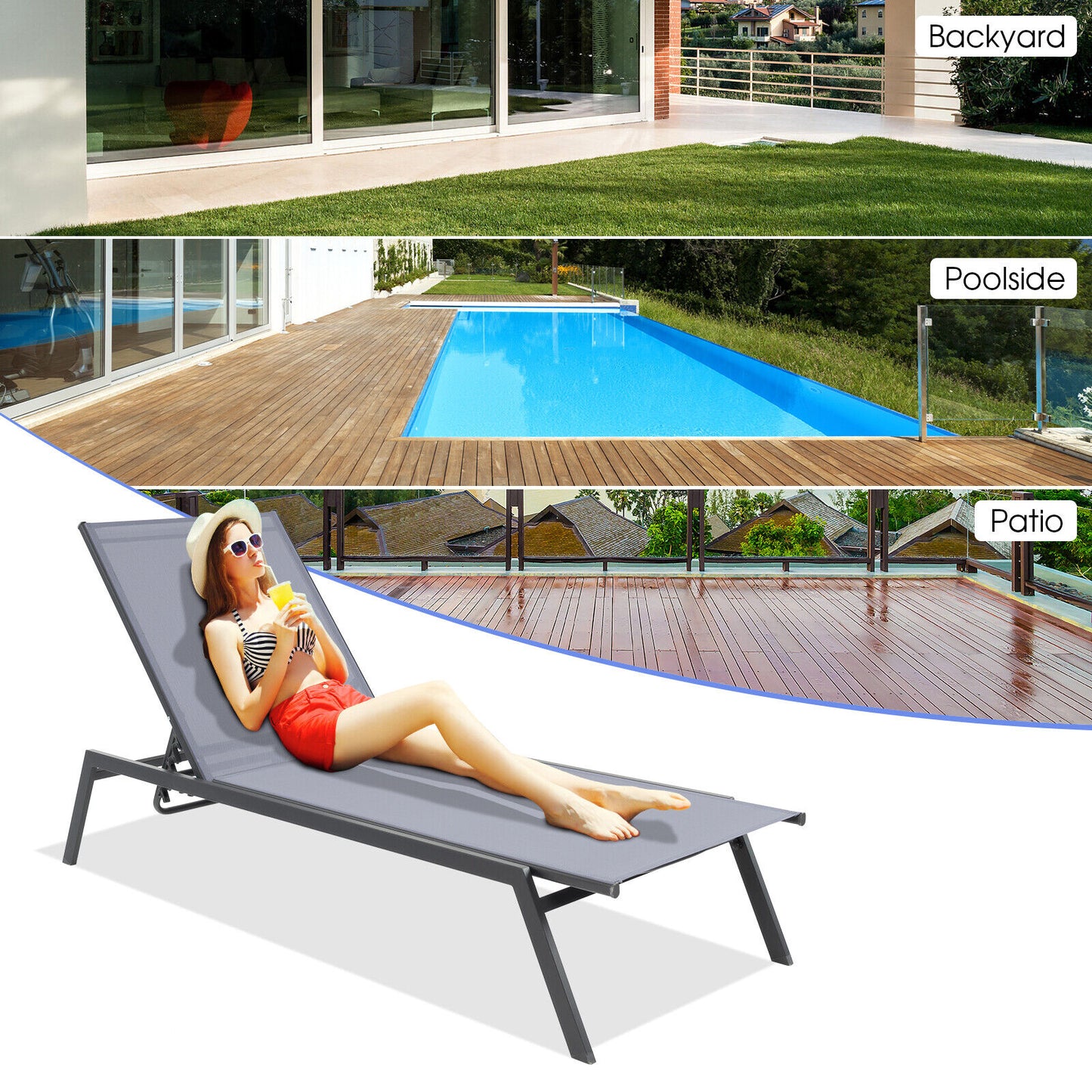 Adjustable Chaise Lounge Chair with 6-Position Backrest