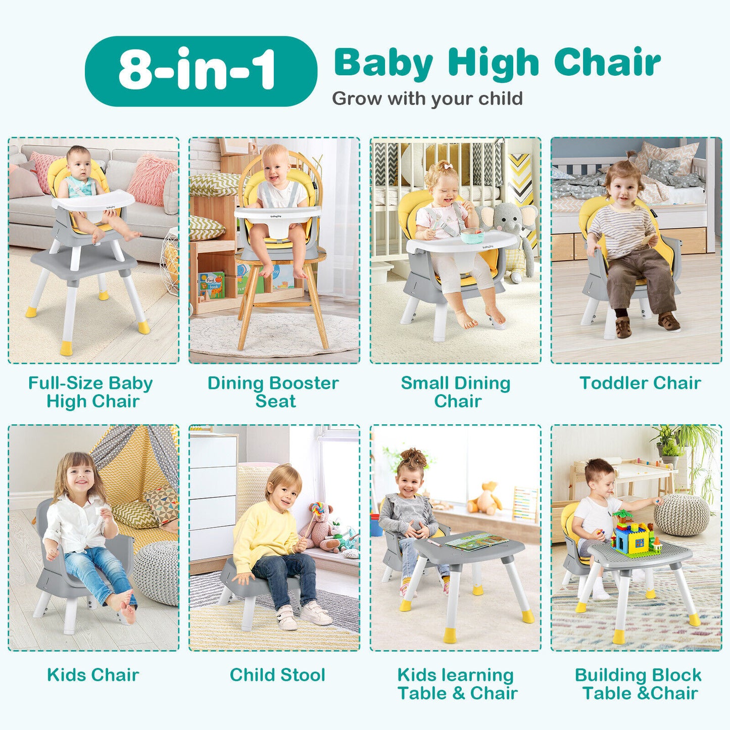 6-in-1 Convertible High Chair with Adjustable Tray