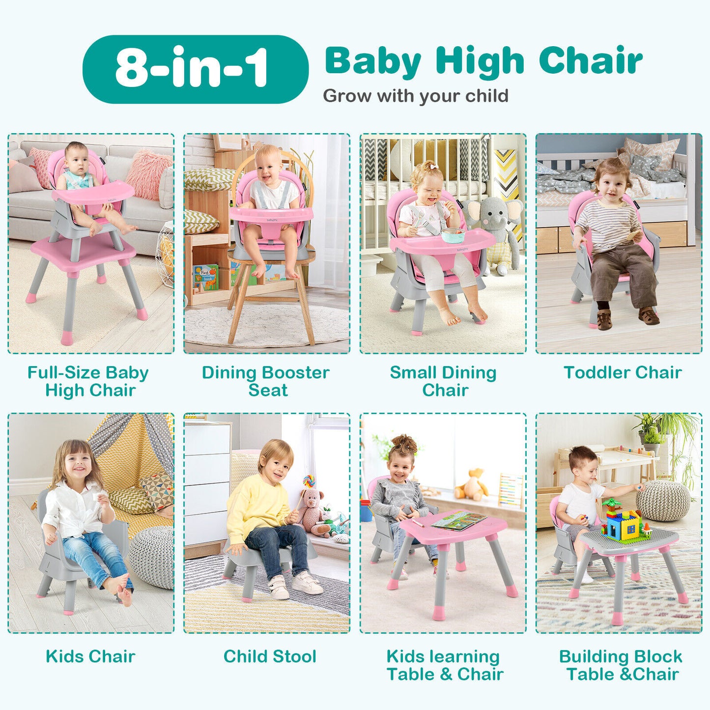 6-in-1 Convertible High Chair with Adjustable Tray