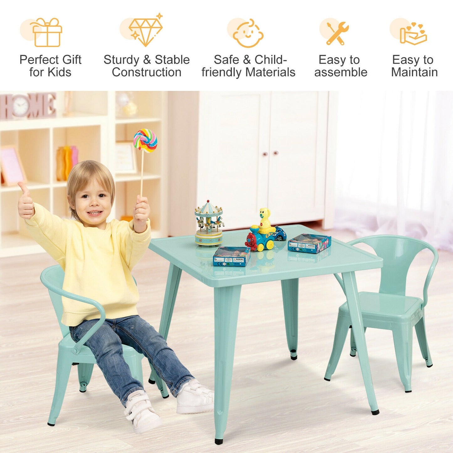 Kids Square Steel Activity Table 27 Inch - Blue