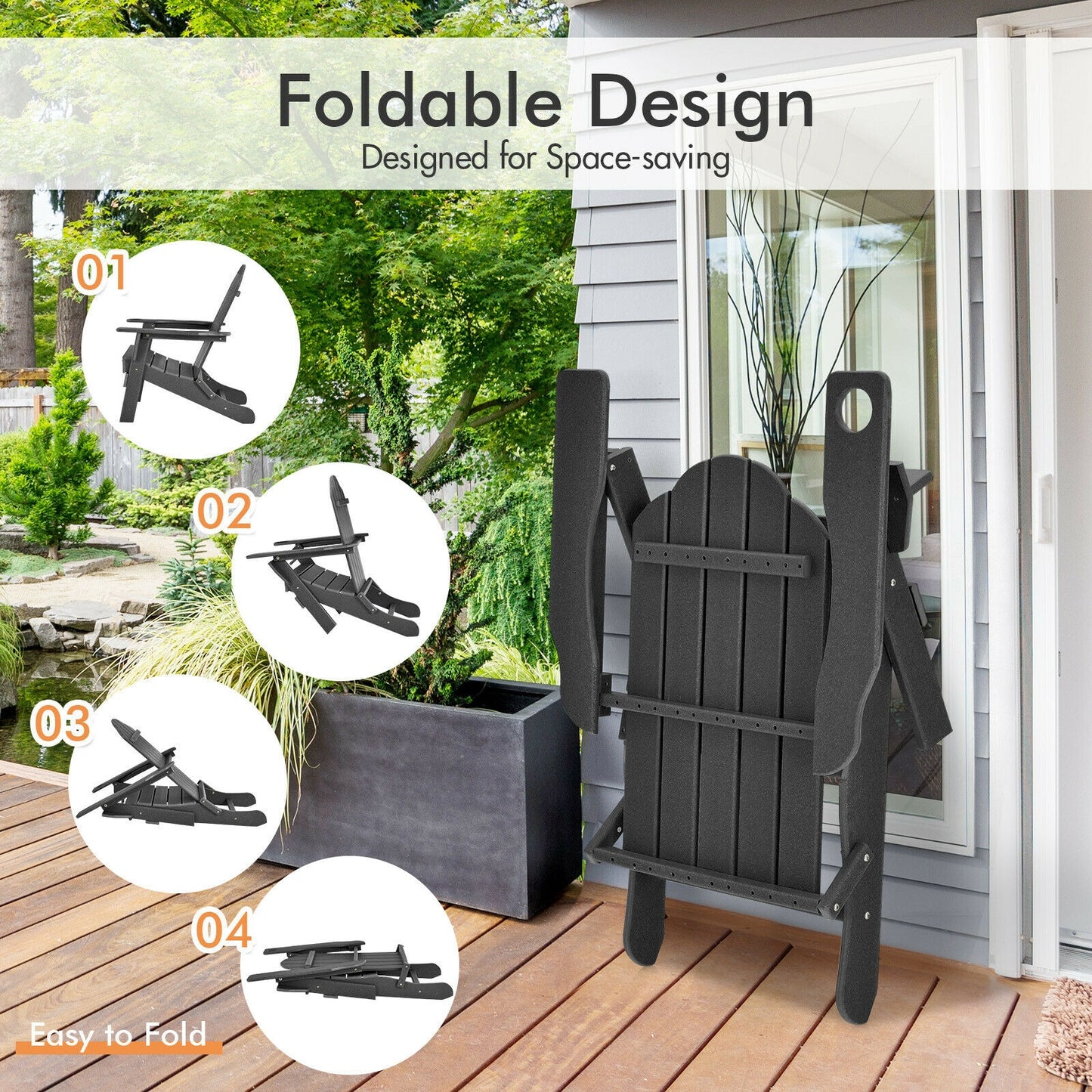 Foldable Adirondack Chair with Cup Holder - Weather Resistant