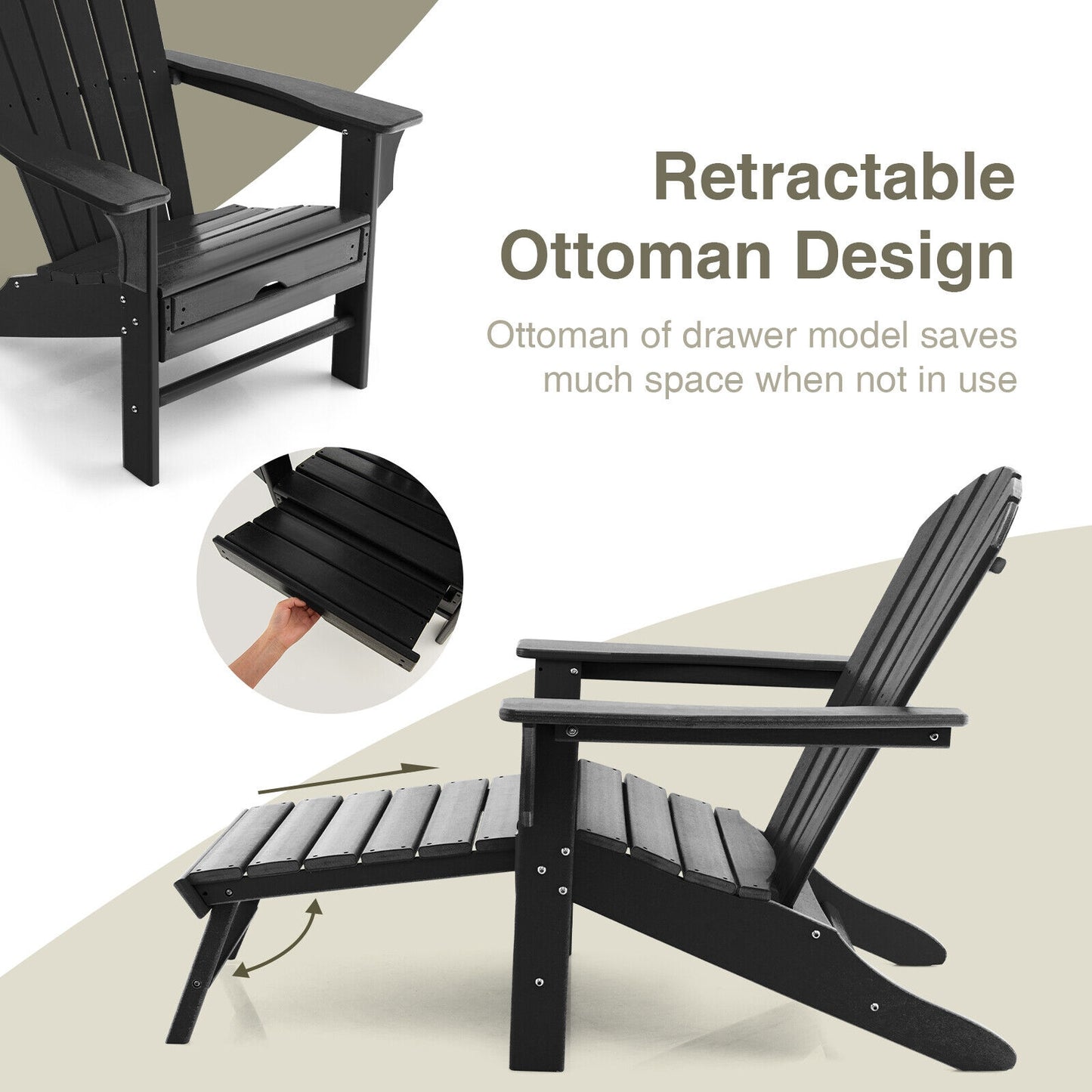 Adirondack Chair with Retractable Ottoman HDPE Outdoor