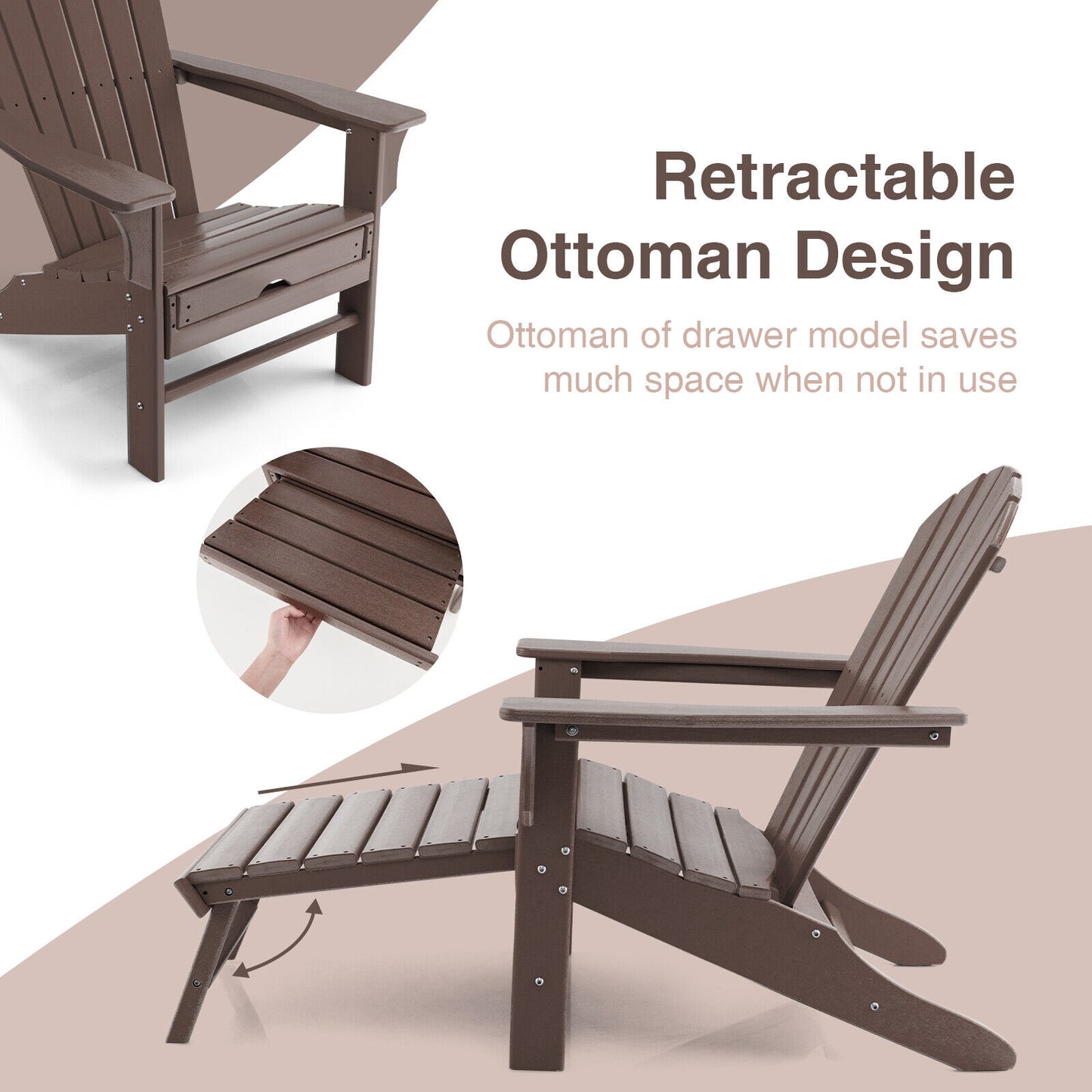 Adirondack Chair with Retractable Ottoman HDPE Outdoor