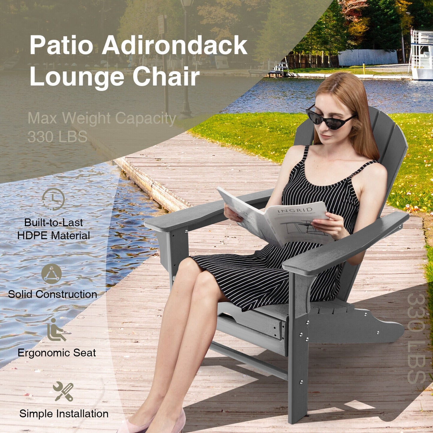 Adirondack Chair with Retractable Ottoman HDPE Outdoor