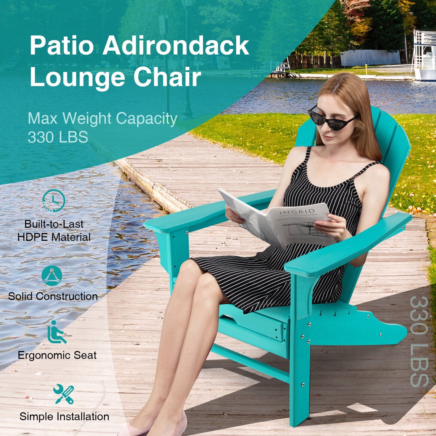 Adirondack Chair with Retractable Ottoman HDPE Outdoor