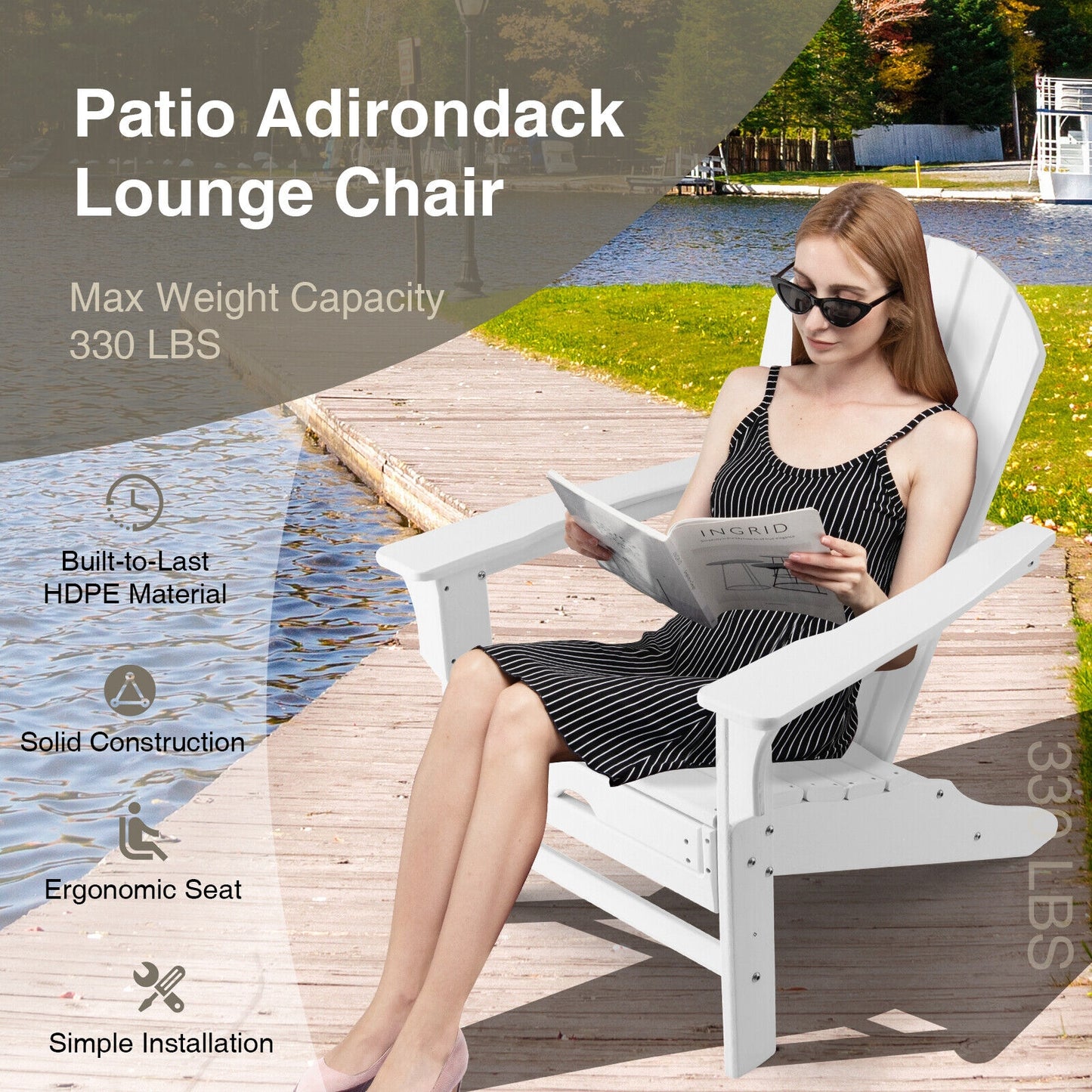 Adirondack Chair with Retractable Ottoman HDPE Outdoor