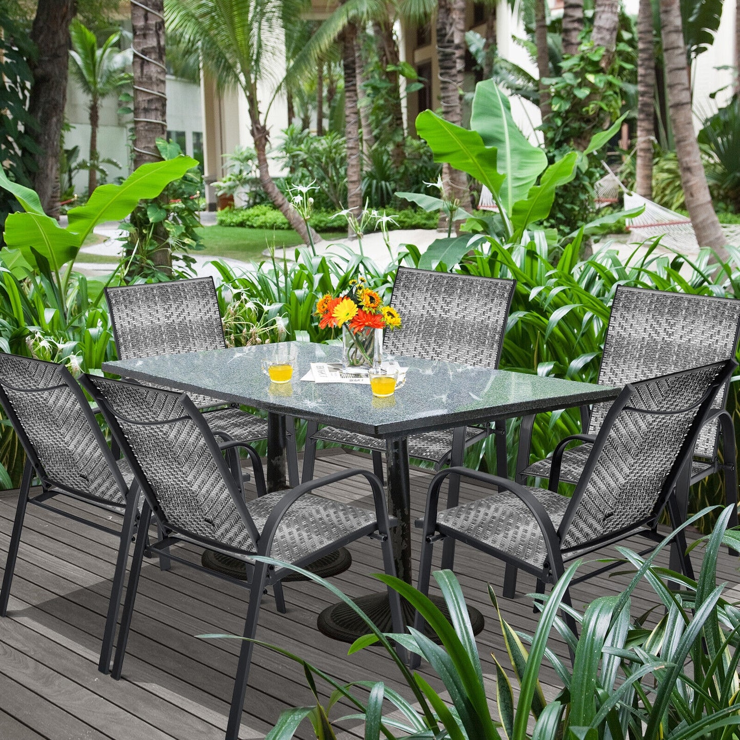 Stackable Outdoor Dining Chairs Set of 6 - PE Wicker