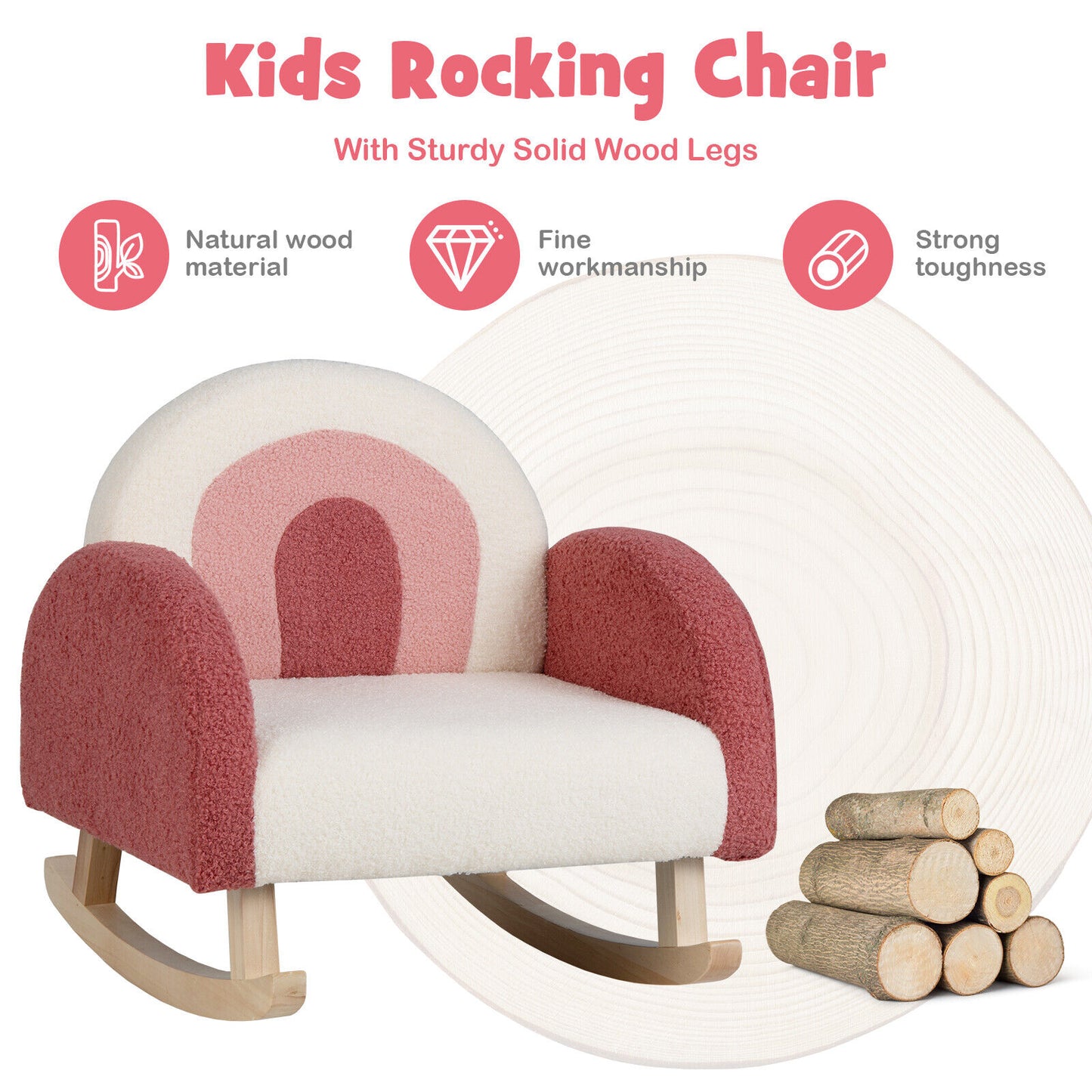 Kids Rocking Chair with Velvet Upholstery & Wood Legs