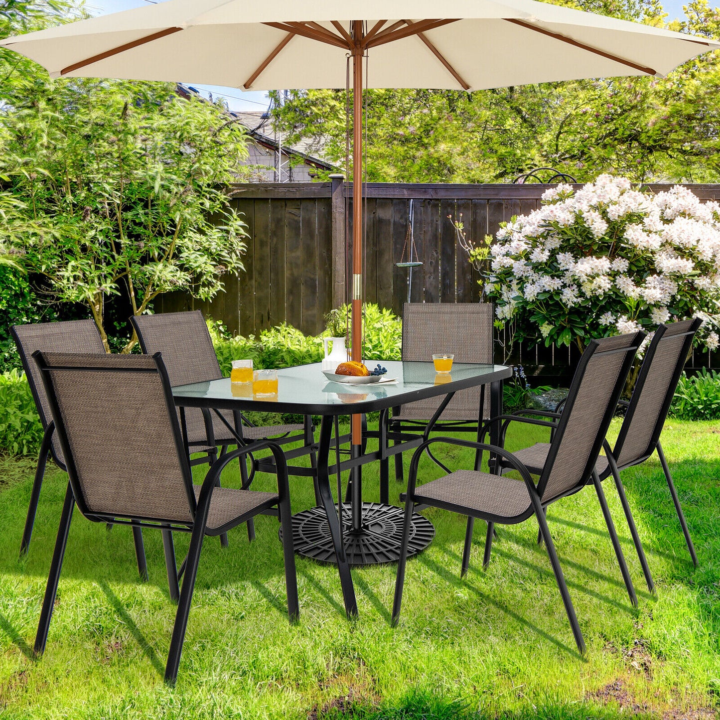 Stackable Patio Dining Chairs Set of 6 with Curved Armrests