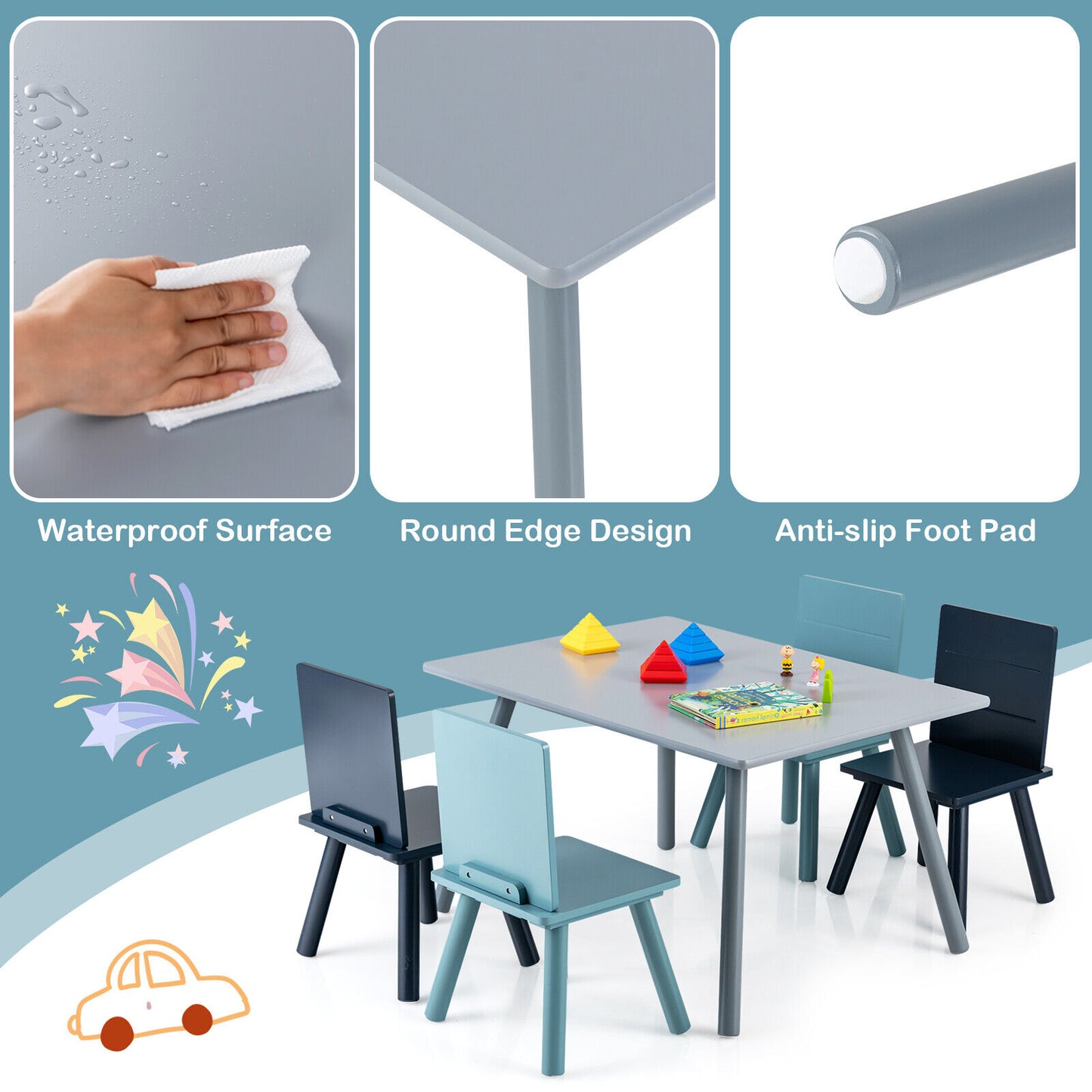 Kids Table and Chair Set with Building Blocks - 5 Piece