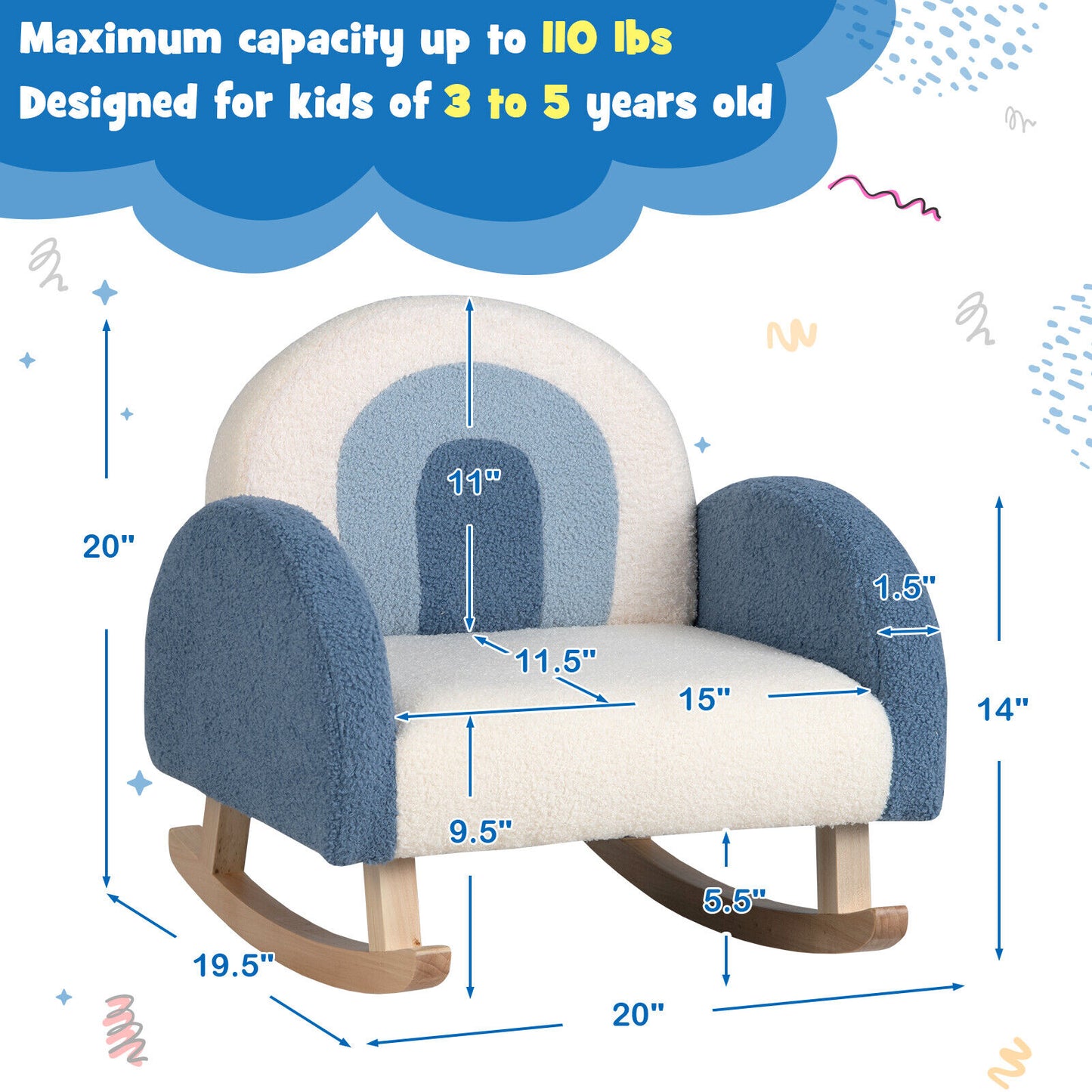 Kids Rocking Chair with Velvet Upholstery & Wood Legs