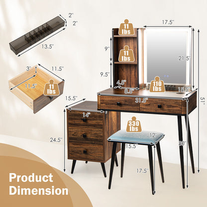 Lighted Vanity Makeup Table Set with Stool and Drawers