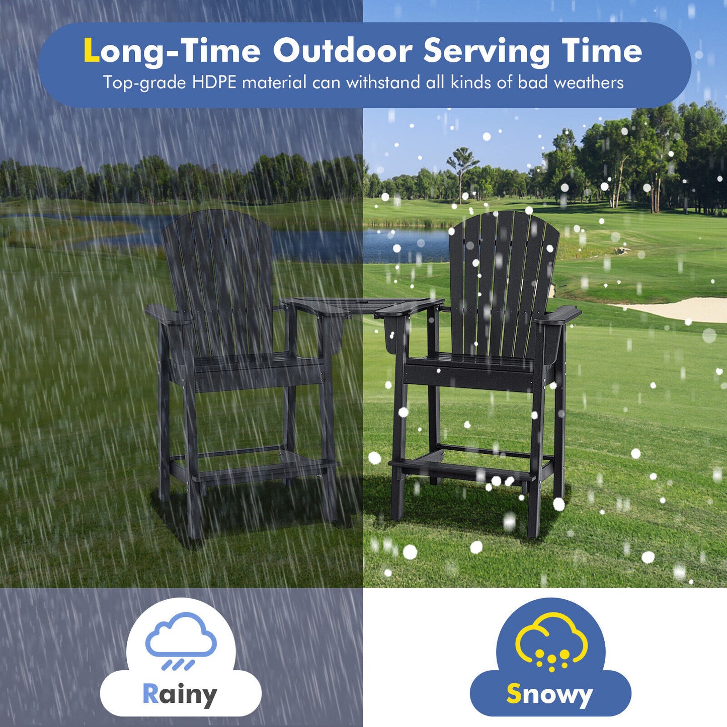 HDPE Tall Adirondack Chair Set with Connecting Tray