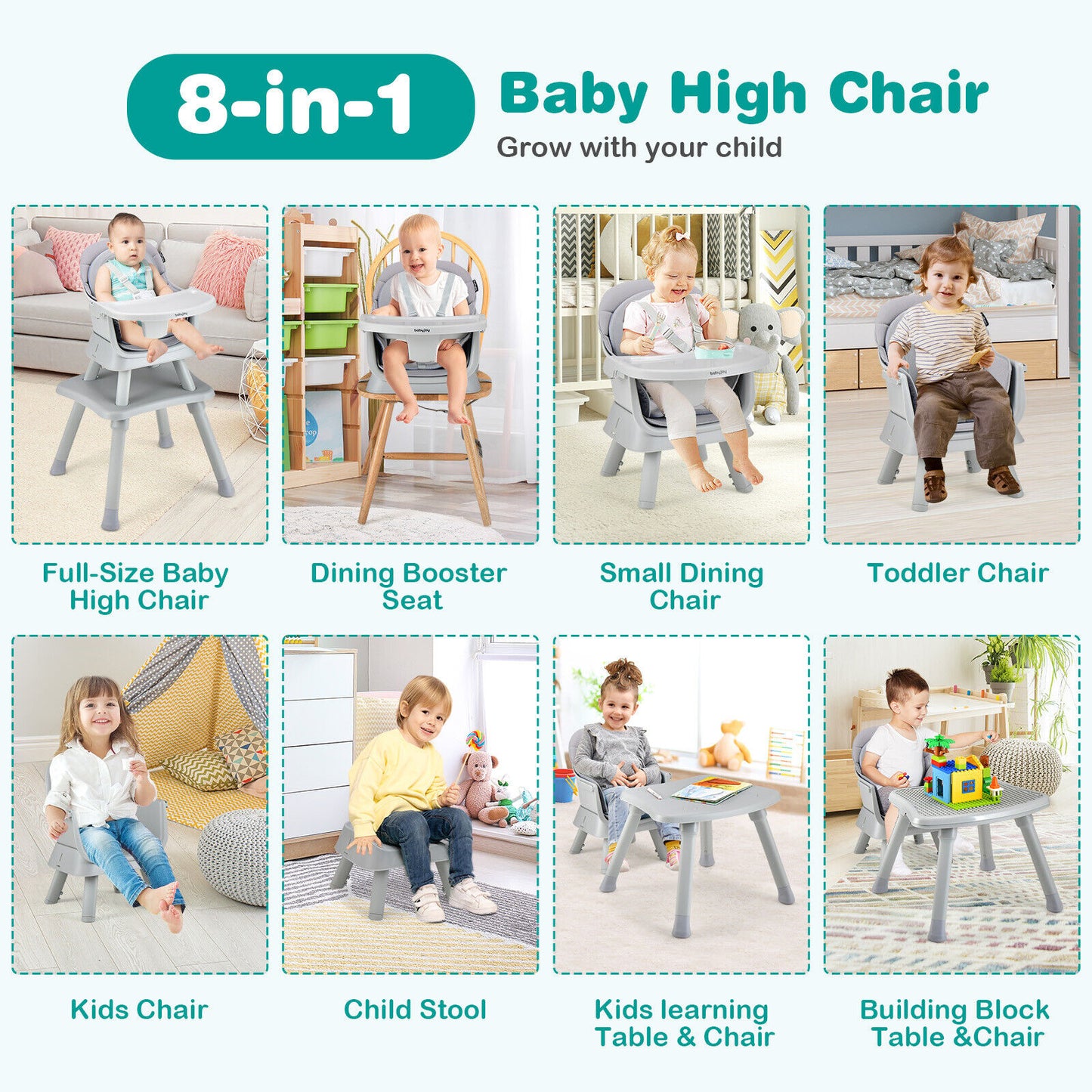 6-in-1 Convertible High Chair with Adjustable Tray