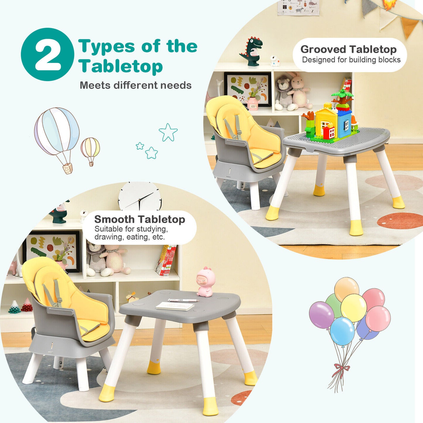 6-in-1 Convertible High Chair with Adjustable Tray