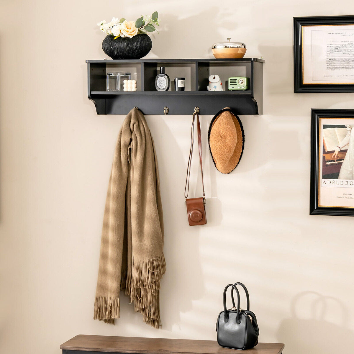 Wall Mount Cubby Organizer Hooks Entryway Storage Shelf