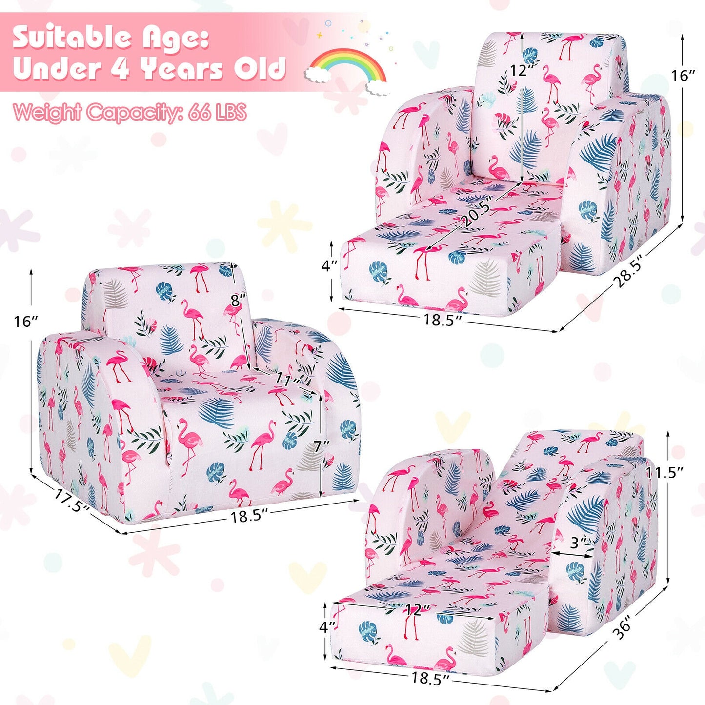 Kids Convertible Sofa Bed 3-in-1 Flip-Out Chair Lounger