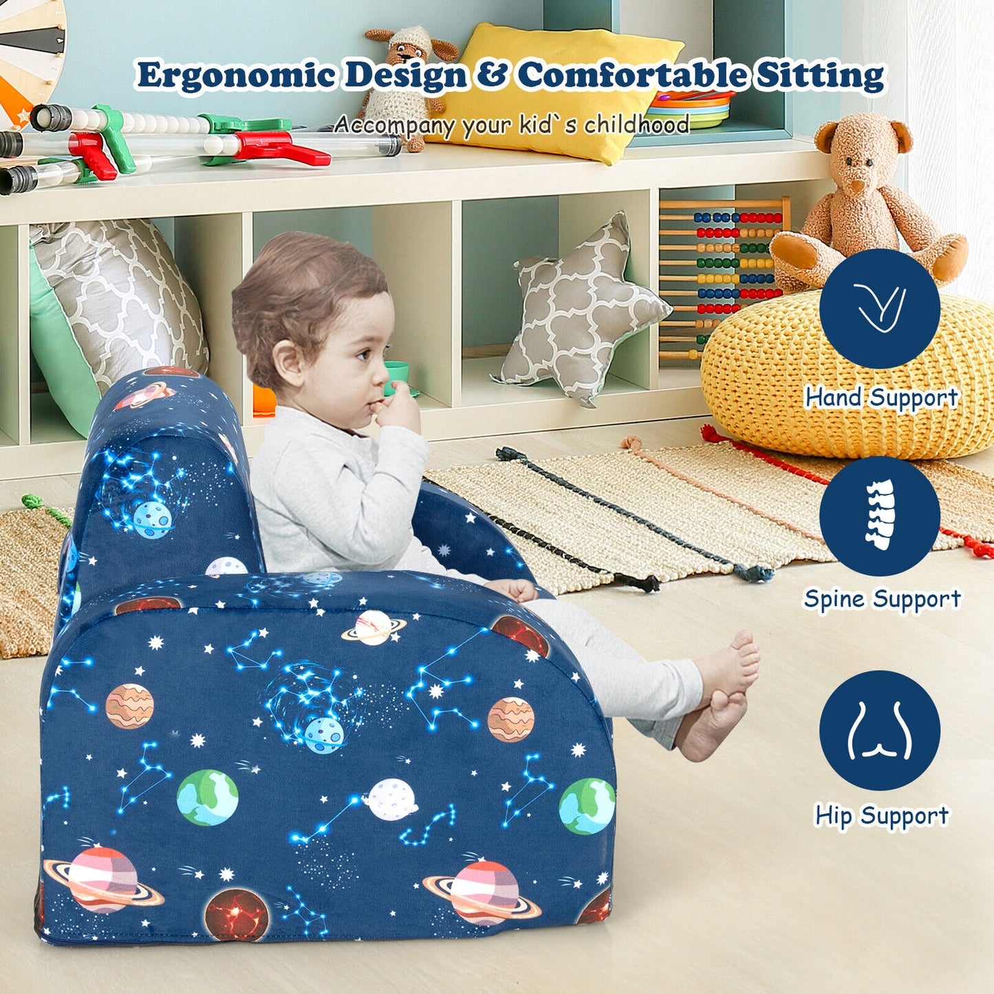 Kids Convertible Sofa Bed 3-in-1 Flip-Out Chair Lounger