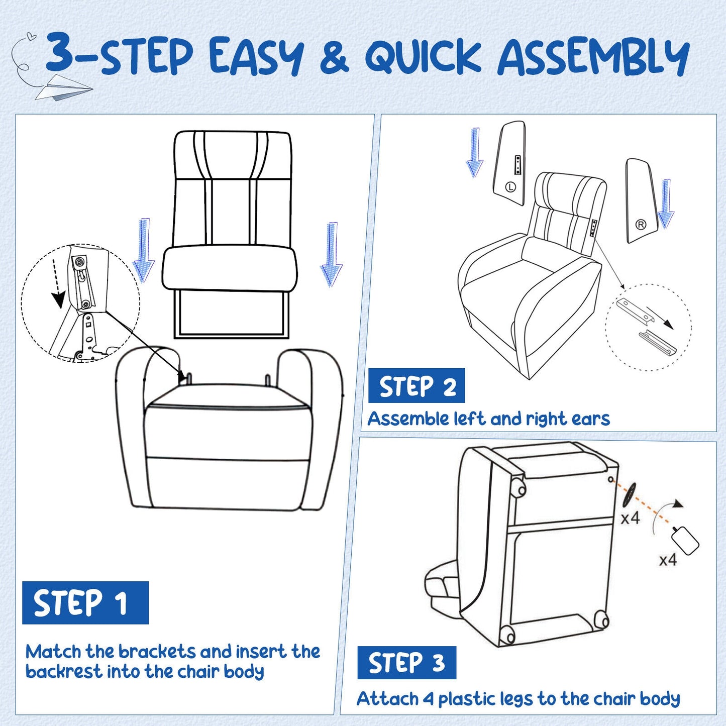 Kids Recliner Chair with Footrest and Side Pockets