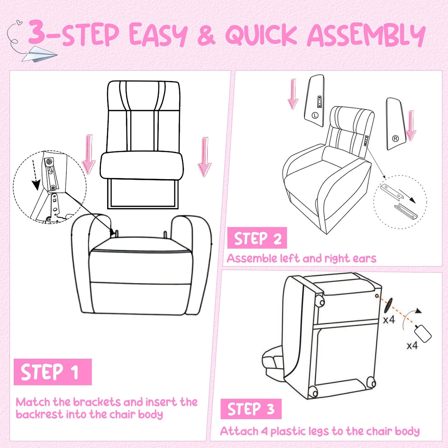 Kids Recliner Chair with Footrest and Side Pockets