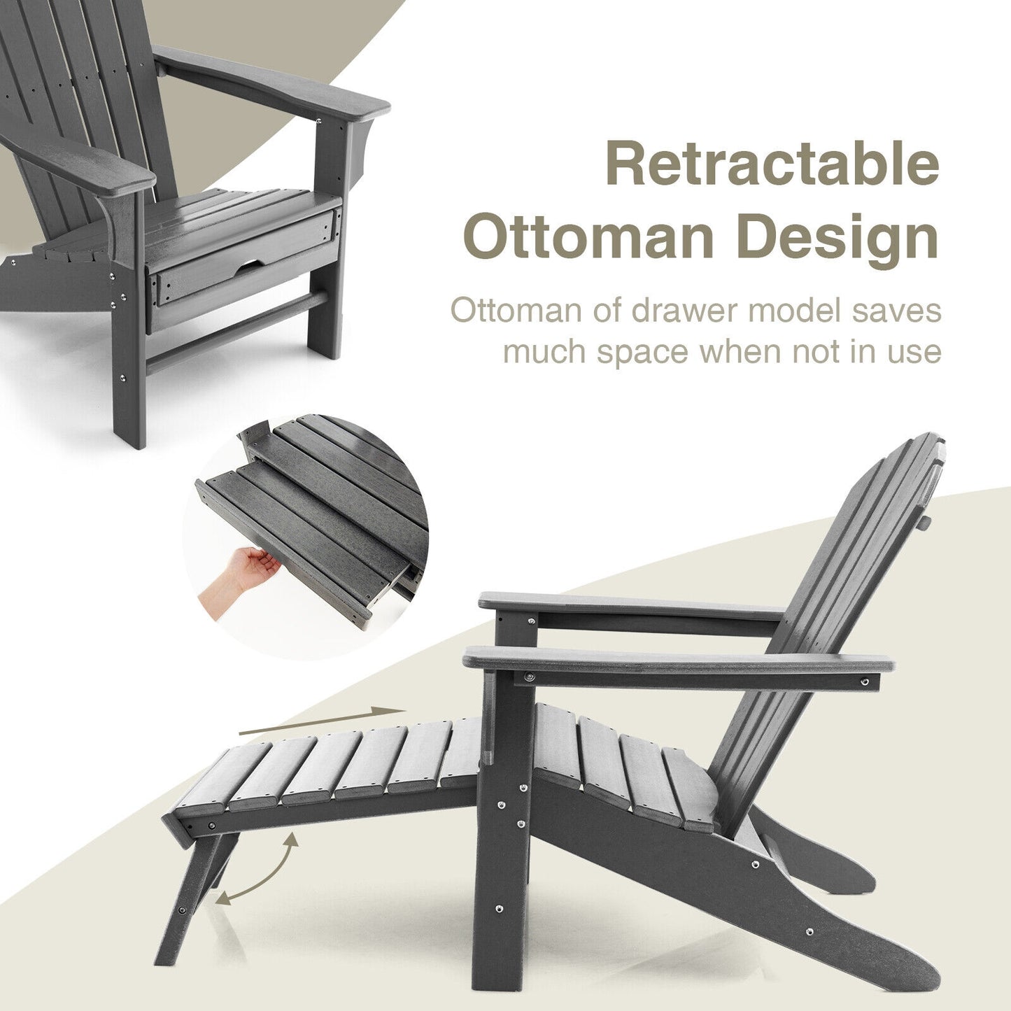 Adirondack Chair with Retractable Ottoman HDPE Outdoor