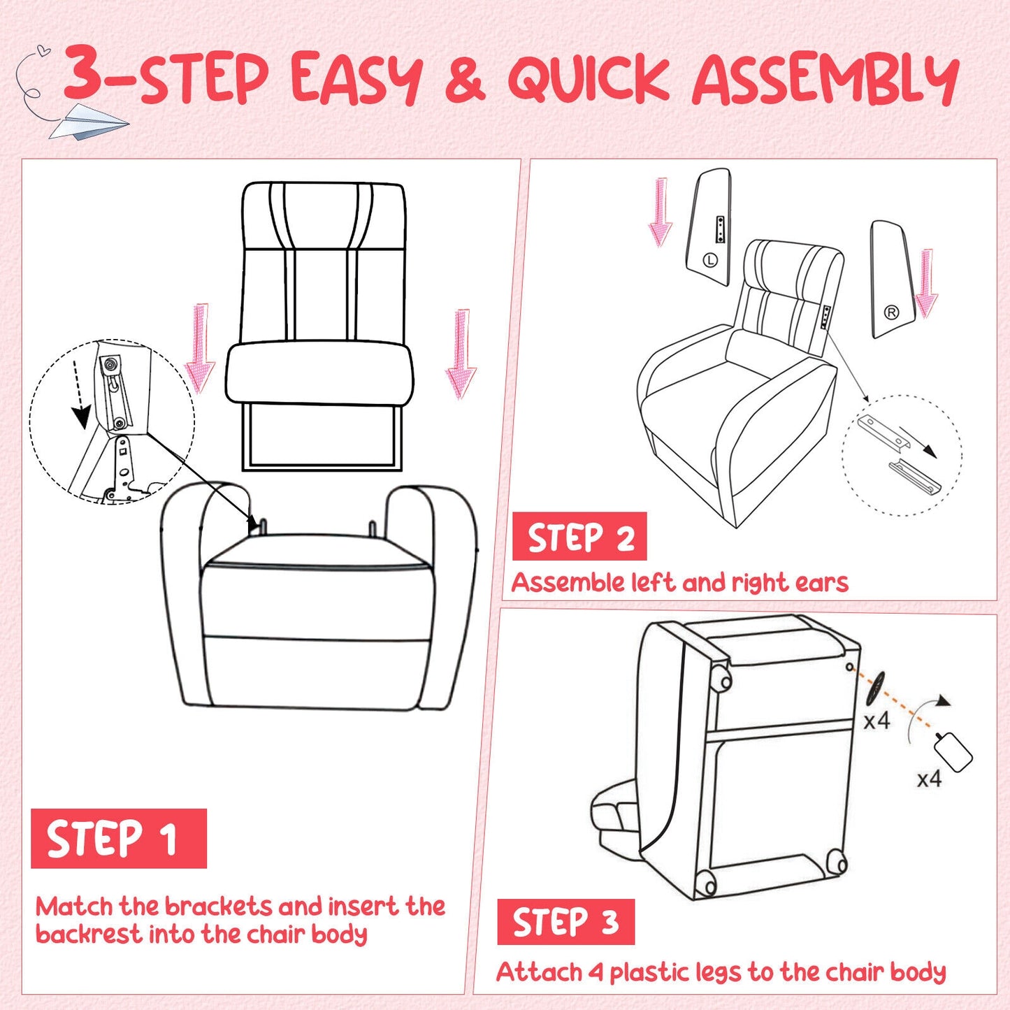 Kids Recliner Chair with Footrest and Side Pockets