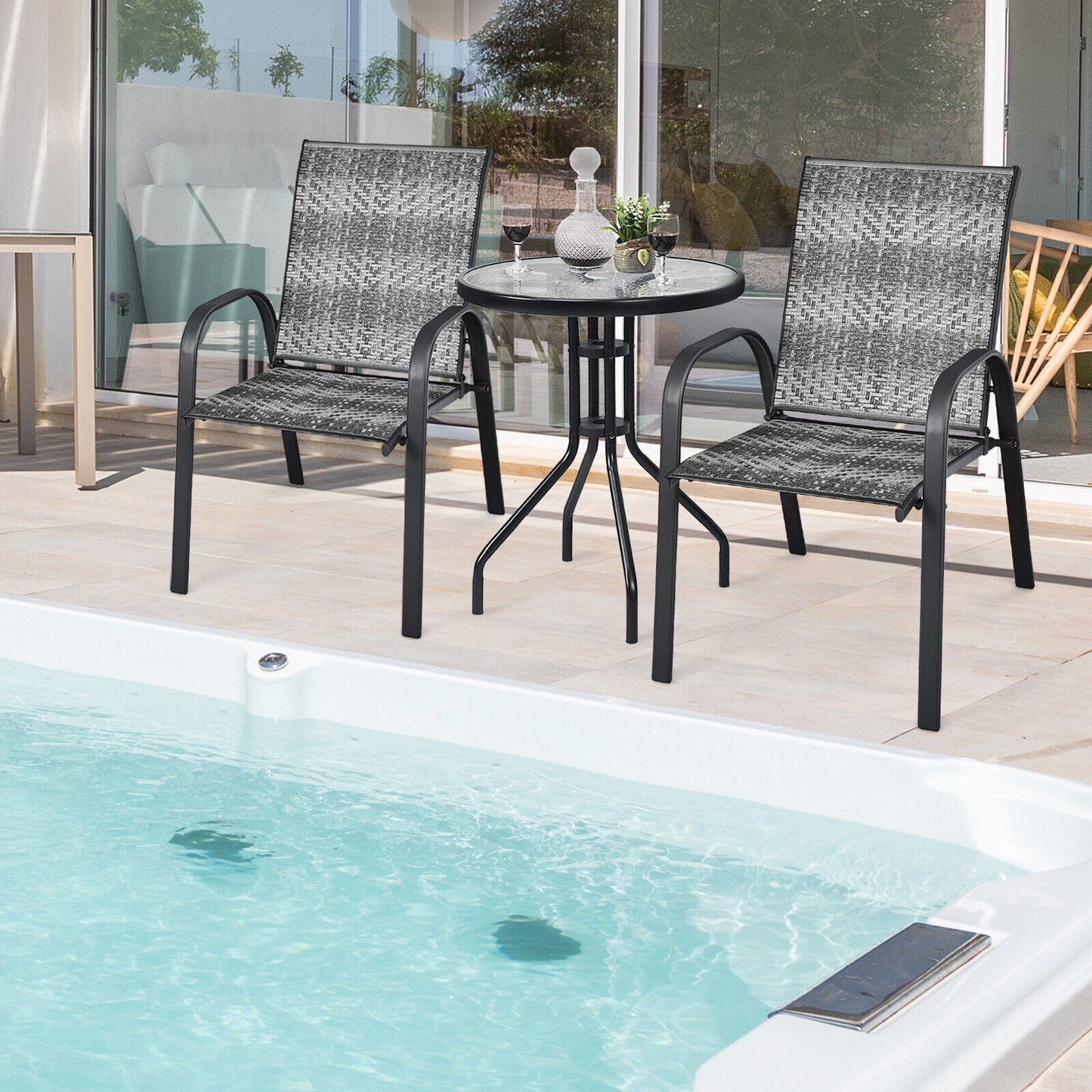 Stackable Outdoor Dining Chairs Set of 6 - PE Wicker