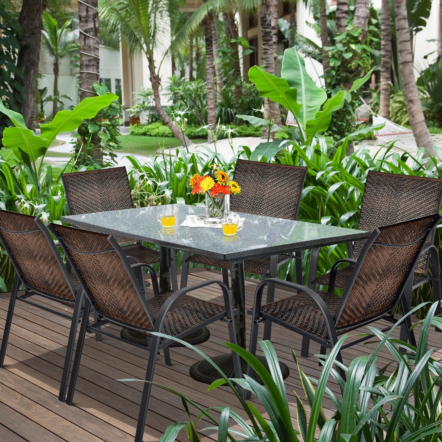 Stackable Outdoor Dining Chairs Set of 6 - PE Wicker