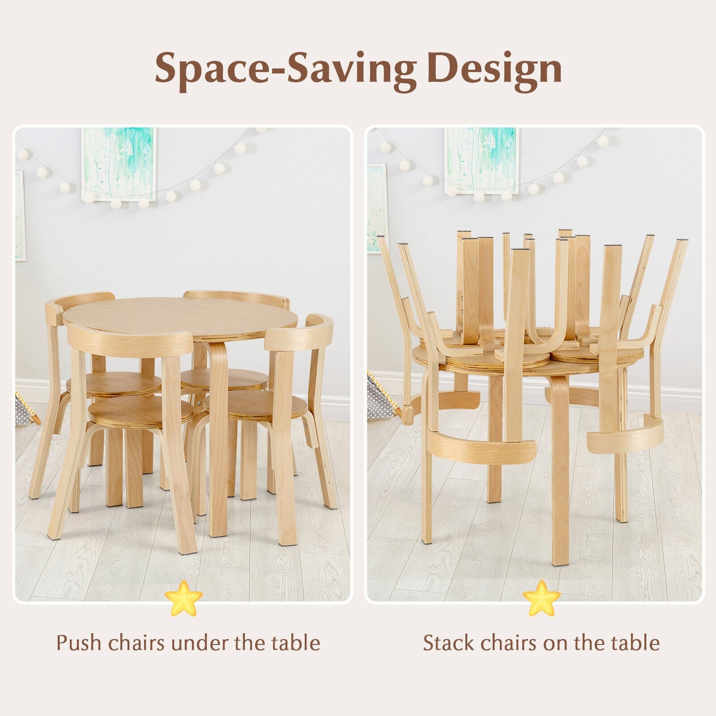 Kids Wooden Table and Chair Set - 5 Piece Activity Furniture