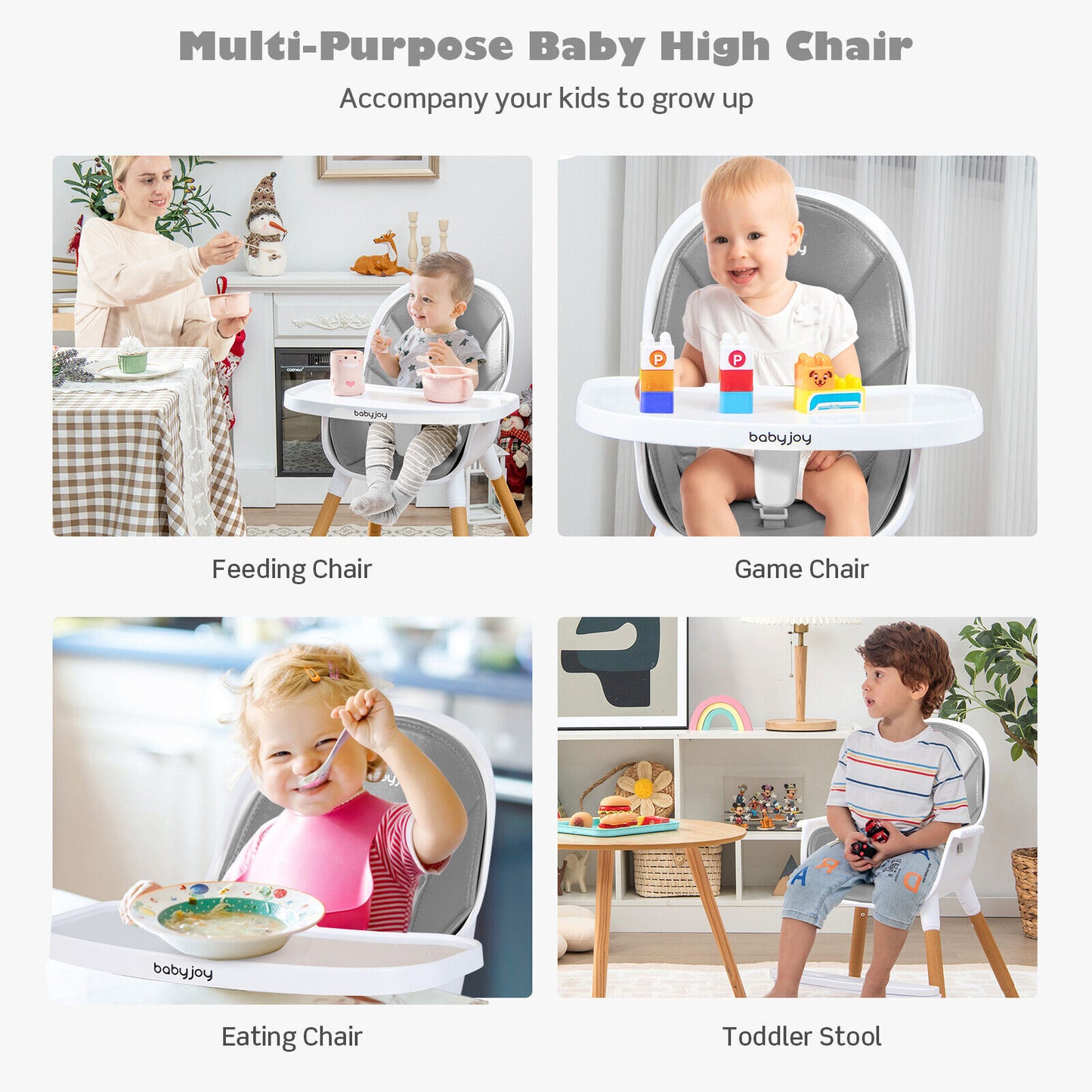 4-in-1 Convertible Baby High Chair with Adjustable Tray