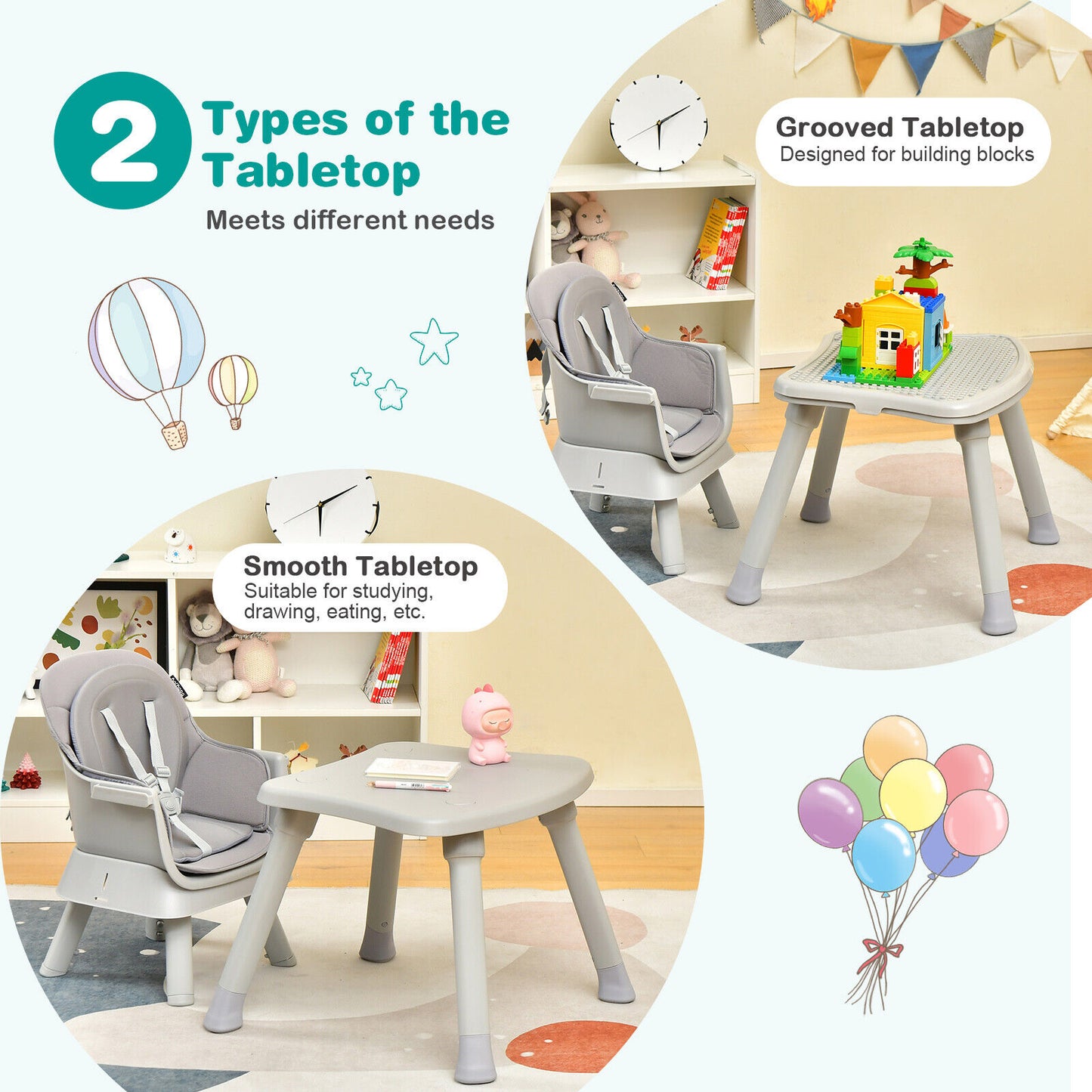 6-in-1 Convertible High Chair with Adjustable Tray