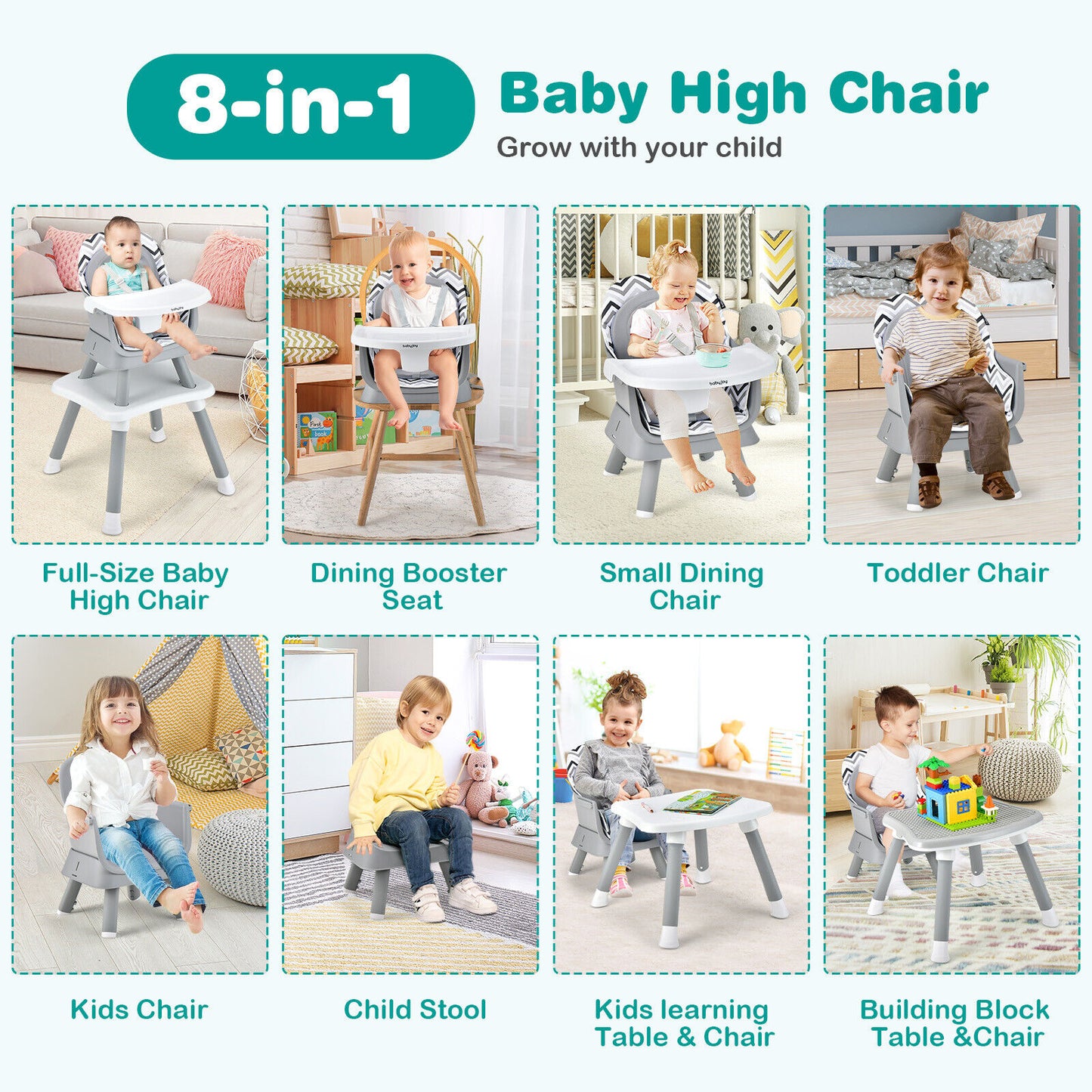 6-in-1 Convertible High Chair with Adjustable Tray