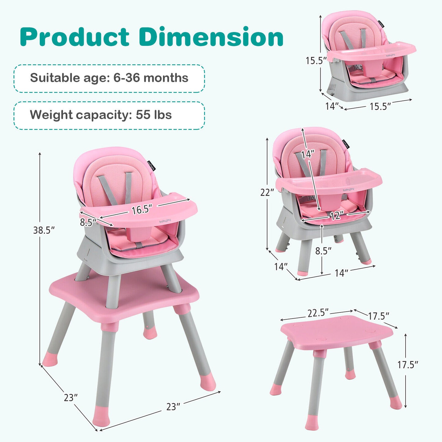6-in-1 Convertible High Chair with Adjustable Tray