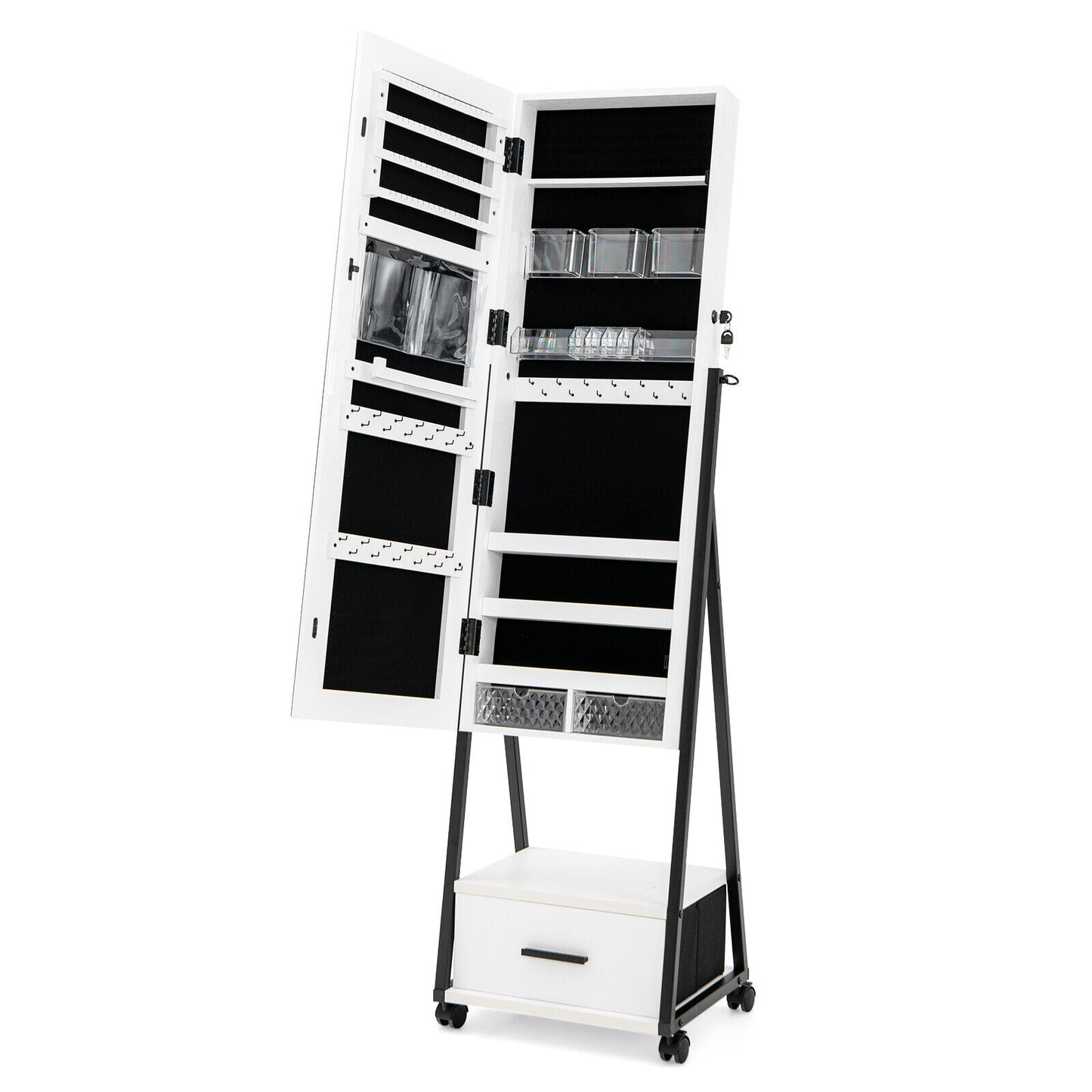 Jewelry Cabinet with Full Length Mirror and Storage Drawer