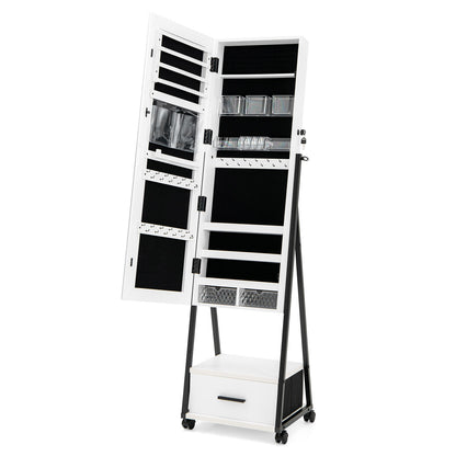 Jewelry Cabinet with Full Length Mirror and Storage Drawer