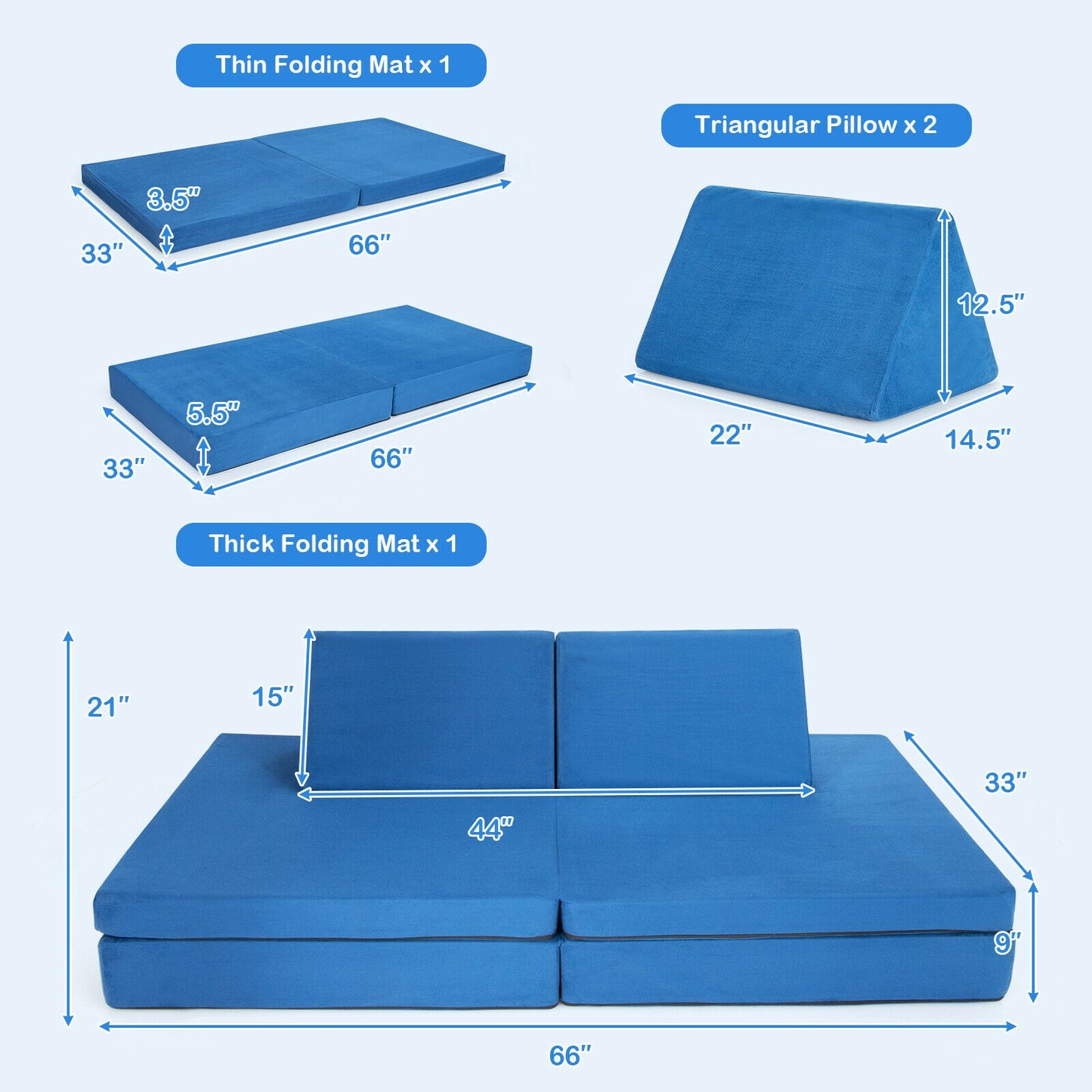 Convertible Kids Couch Set 4-Piece with Folding Mats