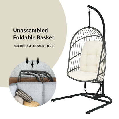 Hanging Egg Chair with Stand and Cushions - Gray