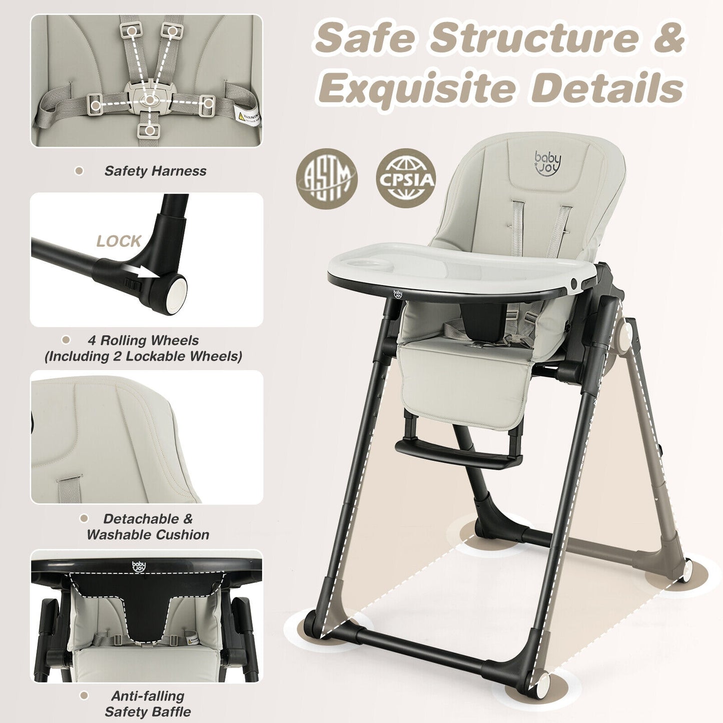 4-in-1 Adjustable Baby High Chair with Removable Tray