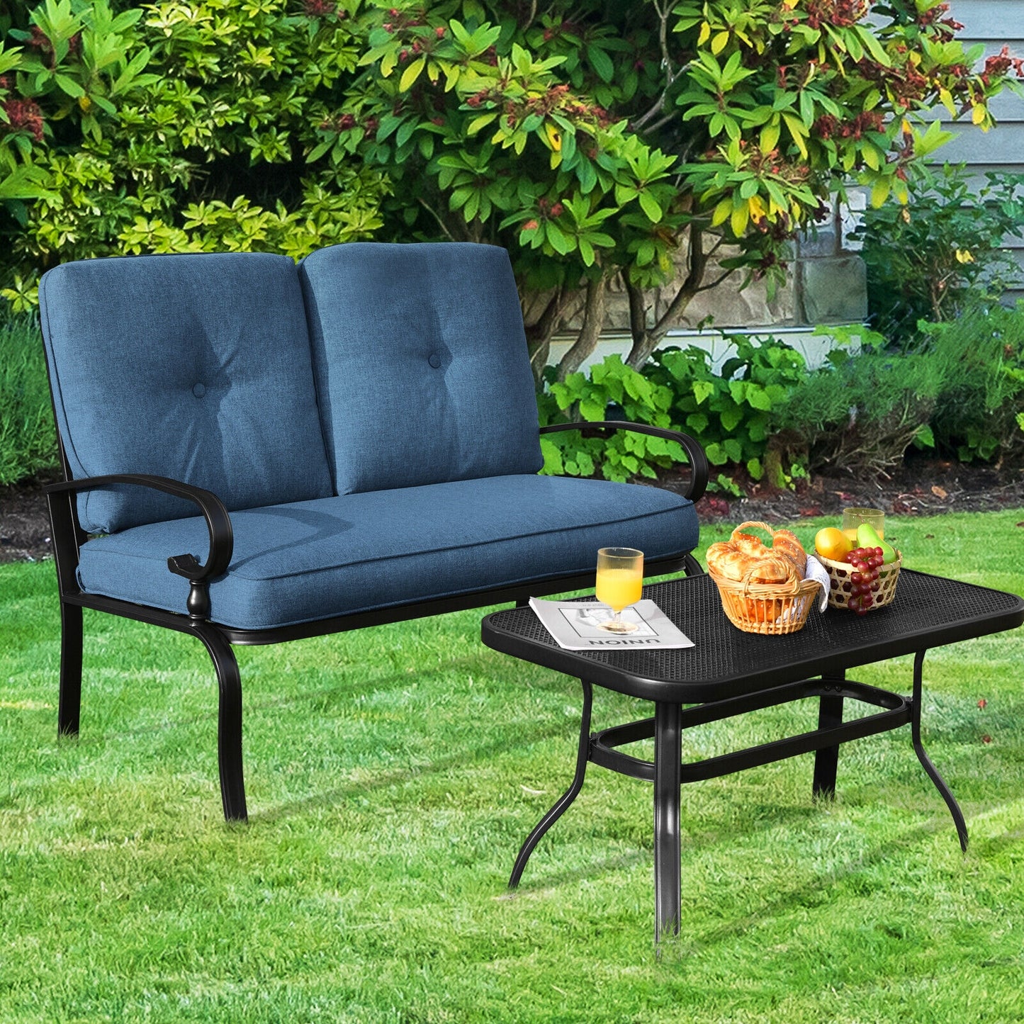 2-Piece Patio Loveseat Set with Cushions and Coffee Table