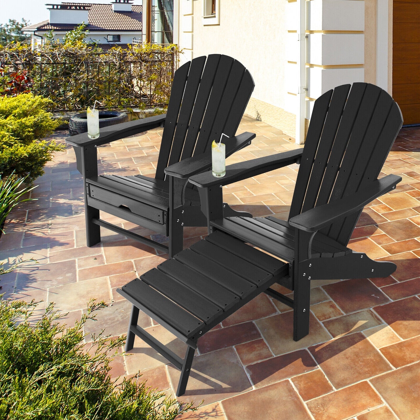 Adirondack Chair with Retractable Ottoman HDPE Outdoor