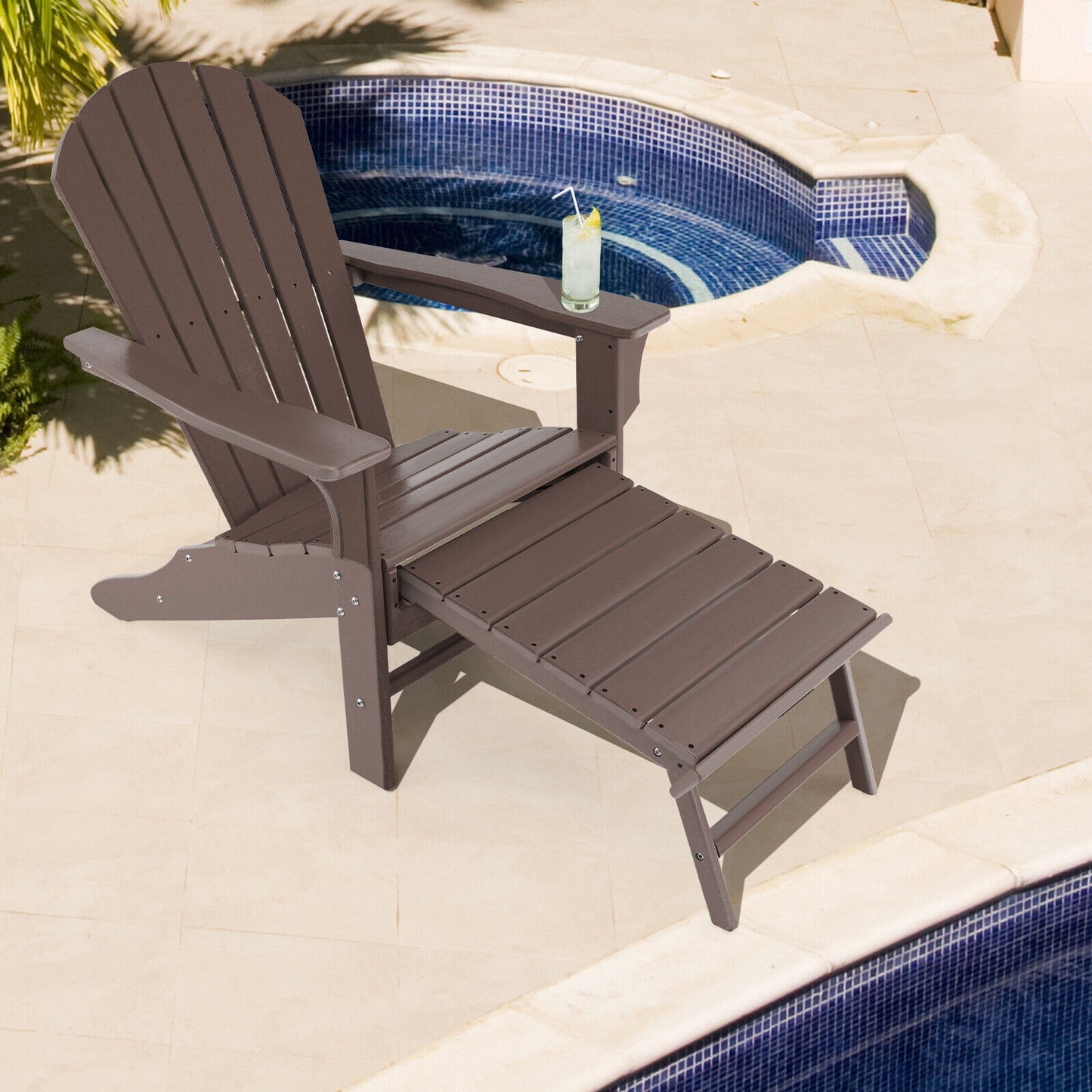 Adirondack Chair with Retractable Ottoman HDPE Outdoor