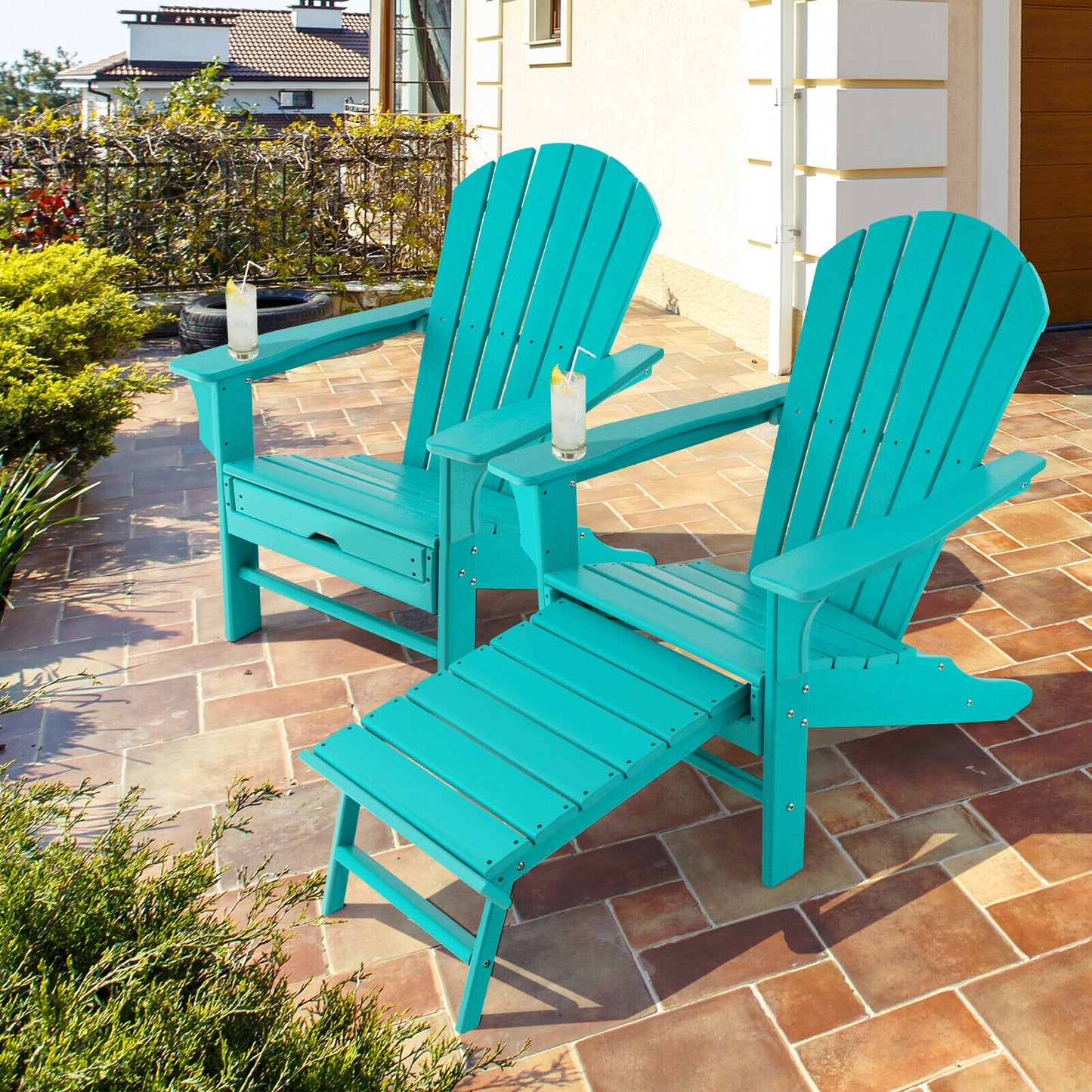Adirondack Chair with Retractable Ottoman HDPE Outdoor